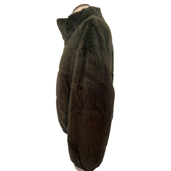 Sherpa Puffer Jacket Plush Zip Up Coat Army Green, Cozy Faux Fur Sz Small - Picture 5 of 16